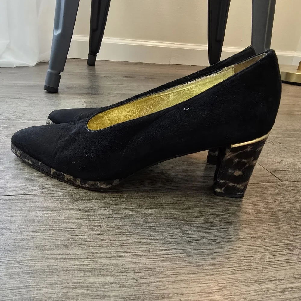 Vintage Mondi Suede Pumps Animal Print & Black Size 8 Made In Italy
